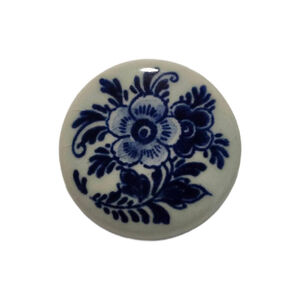Estate Delft Dutch Porcelain Blue White Floral Scene Round Brooch
